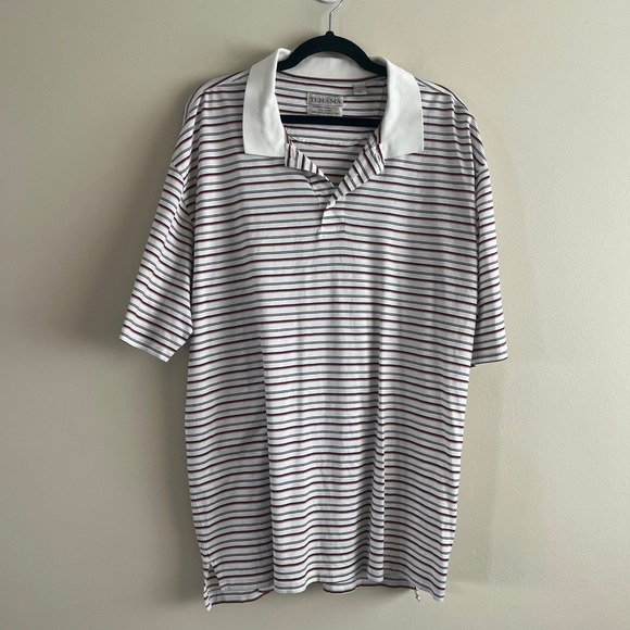 TEHAMA Other - Tehama Clint Eastwood Golf Polo Shirt Men's XXL Striped Pima‎ Cotton White Navy